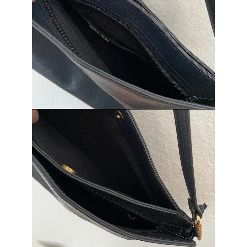 Vintage Ganson Black Leather Crossbody Bag Gold Hardware Hong Kong Classic
